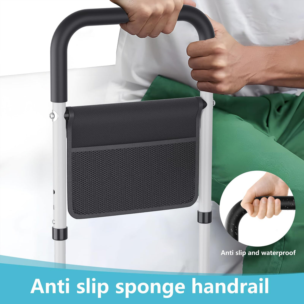 Hopelight Adjustable Bed Rail Support Handle with Storage Pouch, White and Black, Height Assist Safety Guard, Adjustable Bed Assist Rails for Seniors & Patients - Fits All Beds, Tool-Free Assembly