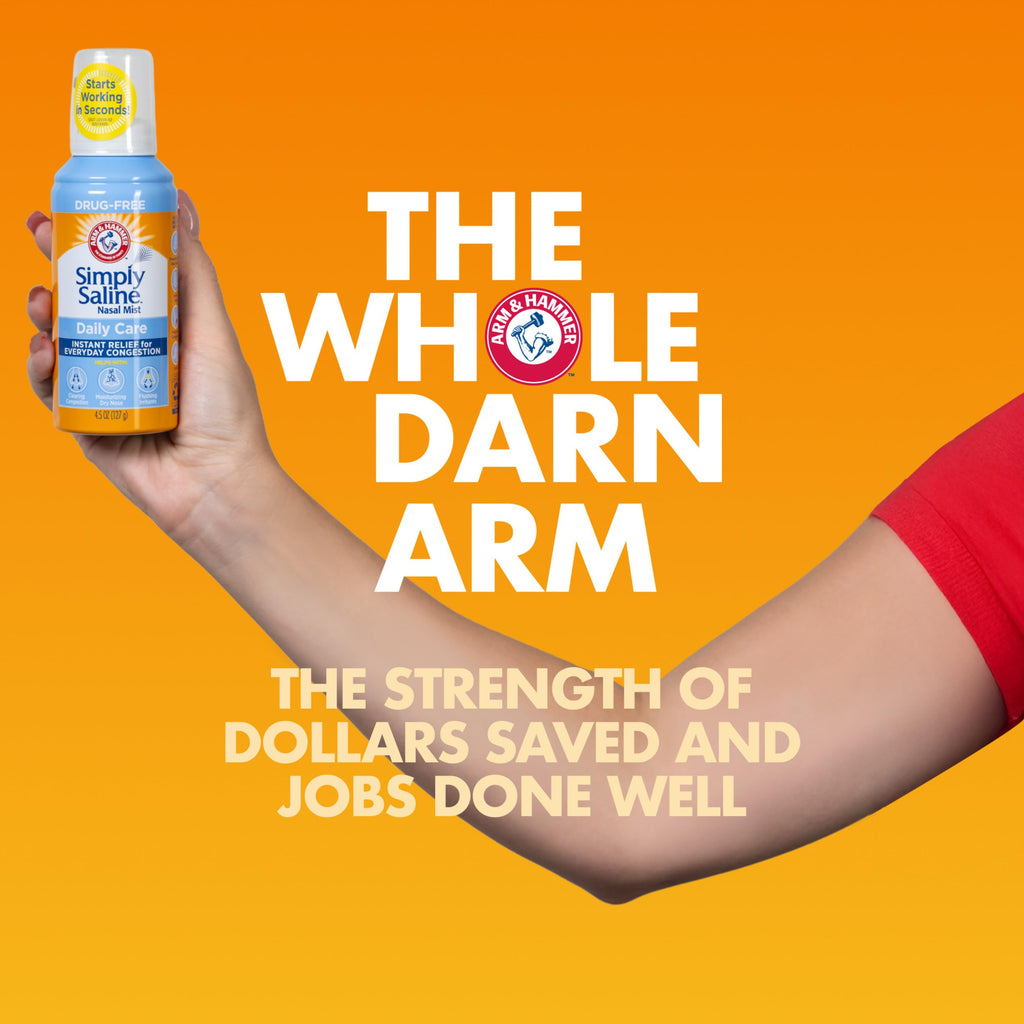 Arm & Hammer Simply Saline Daily Care Nasal Mist 4.4oz, Saline Nasal Spray, Drug-Free, 2-Pack