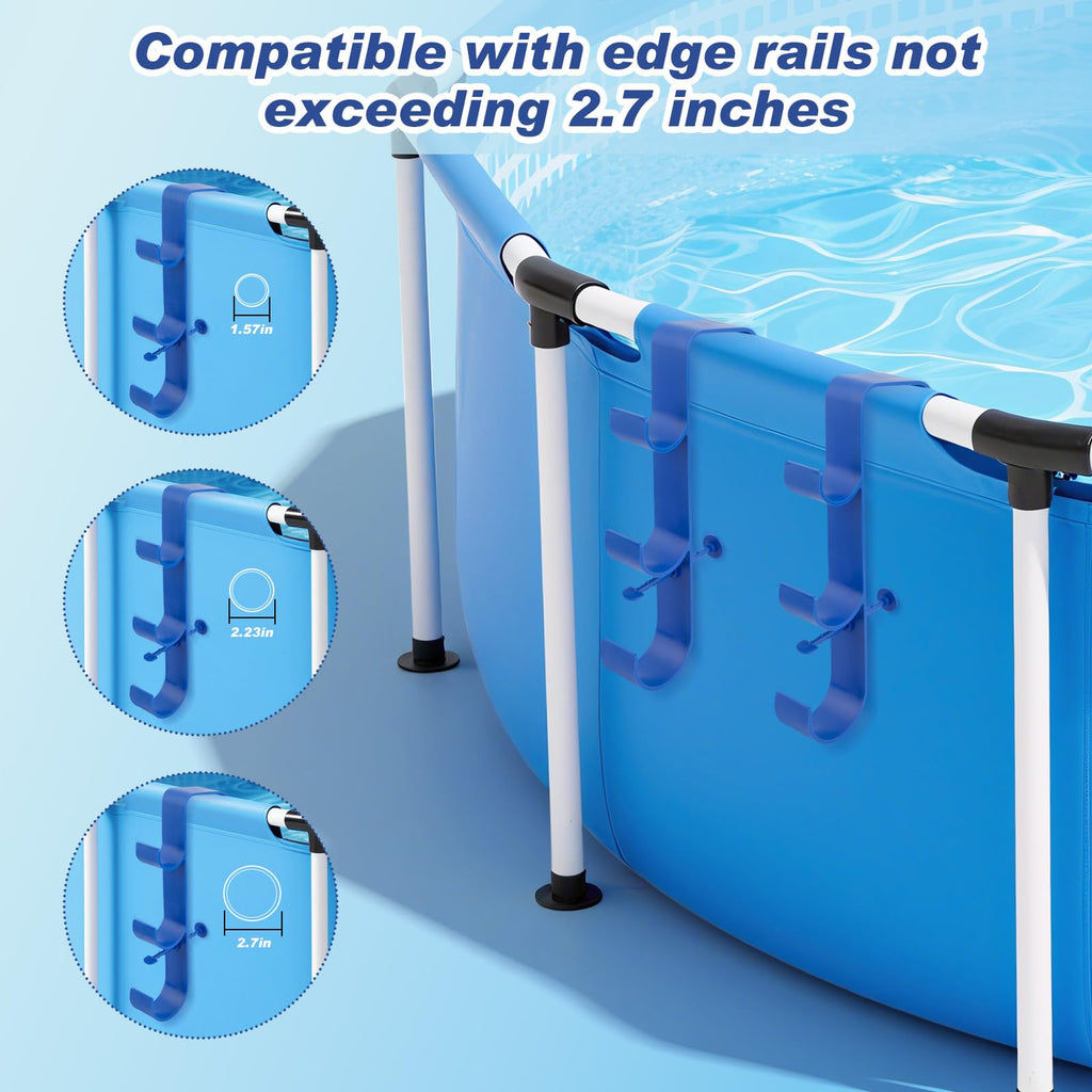 RMBHM Adjustable 3-Hook Pool Pole Hanger – Above Ground Pool Accessories for Skimmer, Brush & Hose – Heavy Duty Pool Hooks for Maintenance (Gray, 2-Pack)