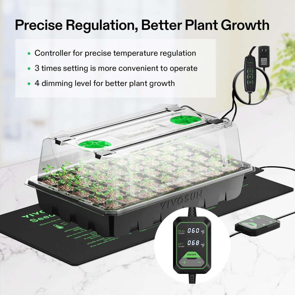 VIVOSUN 1-Pack Seed Starter Kit, 40-Cell Tray, LED Lights and Heat Mat