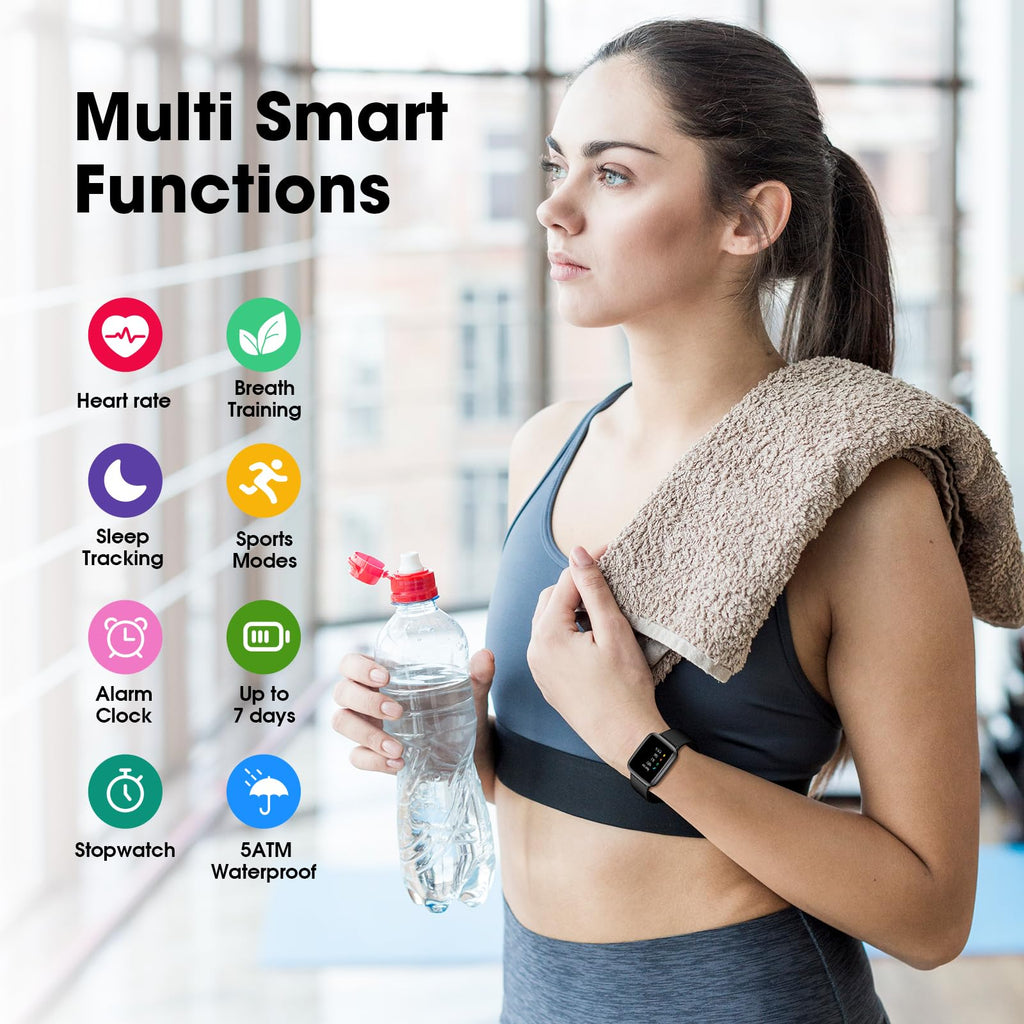 Fitness Tracker Watch with Heart Rate Monitor, Large Screen Activity Tracker with Pedometer, Sleep Monitor, Calories & Step Counter, 5ATM Waterproof Smart Watch for Women Men Fitness Watch for Sports