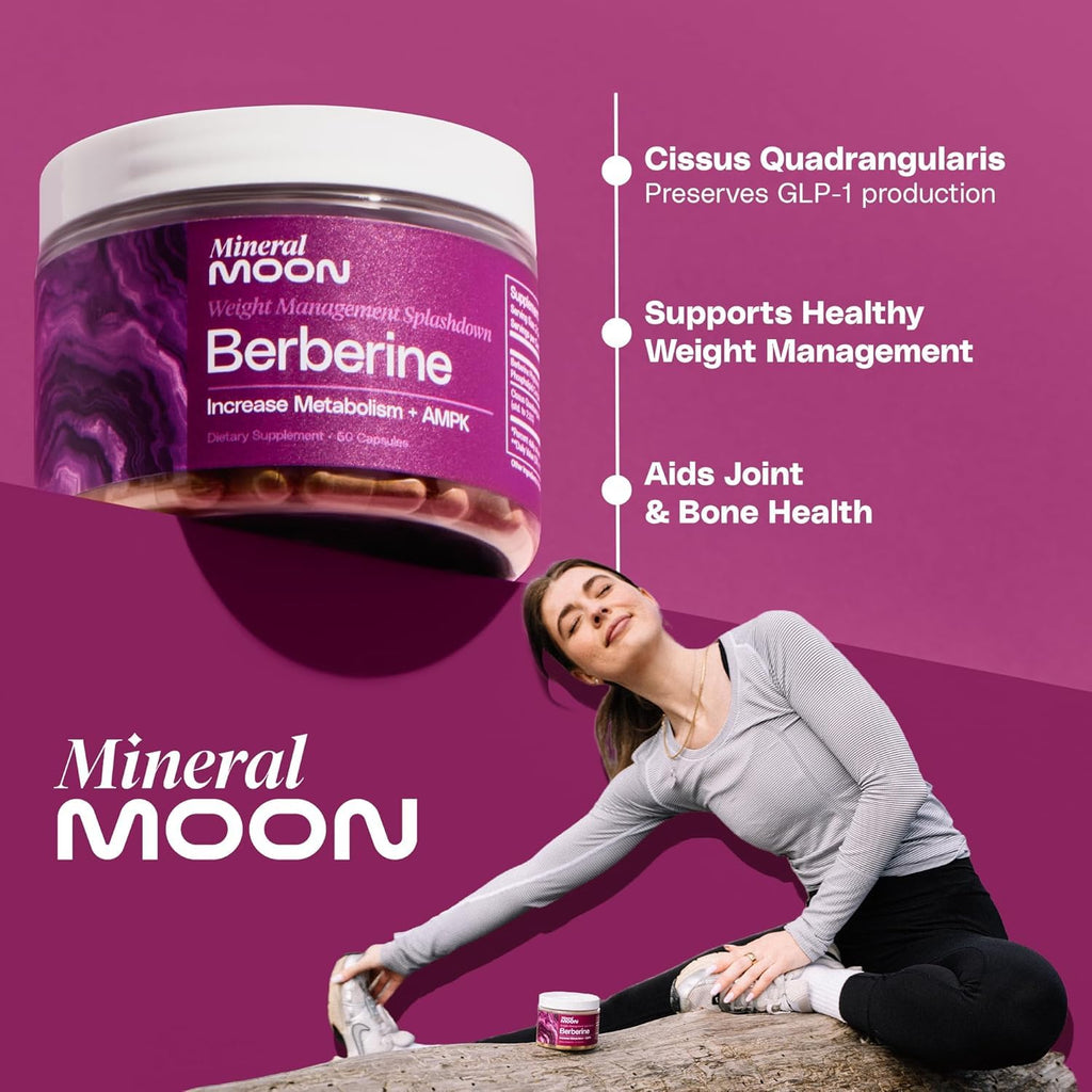 Mineral Moon Premium Berberine Supplement Body Composition, 60 Capsules - with Cissus Quadrangularis & Berberine Phytosome - Supports Overall Wellness
