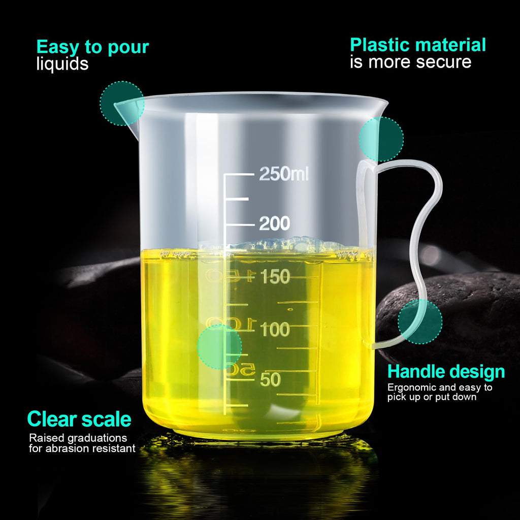 Teenitor Graduated Cylinder Plastic Beaker, 5pcs Plastic Graduated Cylinder 10ml 25ml 50ml 100ml 250ml and 5pcs Plastic Beakers 50ml 100ml 250ml 500ml1000ml Clear 10pcs