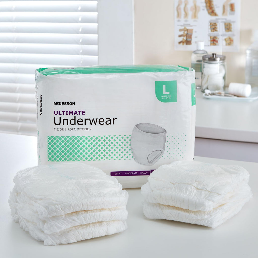 McKesson Ultimate Adult Incontinence Underwear, [72 Count], Large, 44-58 in. Maximum Absorbency, Unisex Bladder Leak Protection, Pull-On Style with Tear-Away Sides, Postpartum and Incontinence