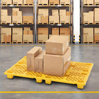 Singhoow 4 Pcs Plastic Pallets for Basement Storage Nestable Moisture Waterproof Lightweight Floor Pallets with Breathable Grid for Indoor Outdoor Supermarket Warehouse (23.6 x 15.8 x 3.9 Inch,Yellow)