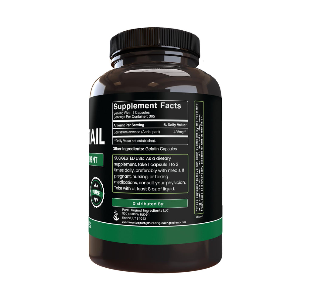 PURE ORIGINAL INGREDIENTS Horsetail (365 Capsules) No Magnesium Or Rice Fillers, Always Pure, Lab Verified