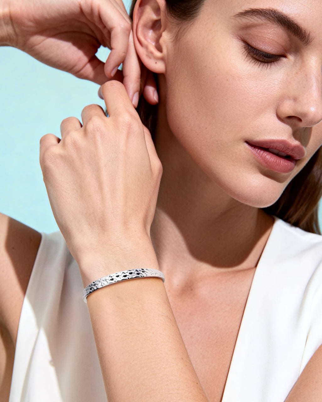 Desnuage Hammered Texture Silver Bracelet for Women - Maximum 8 inches Adjustable Silver Cuff Bangle, Elegant Boho Chic Jewelry Gift