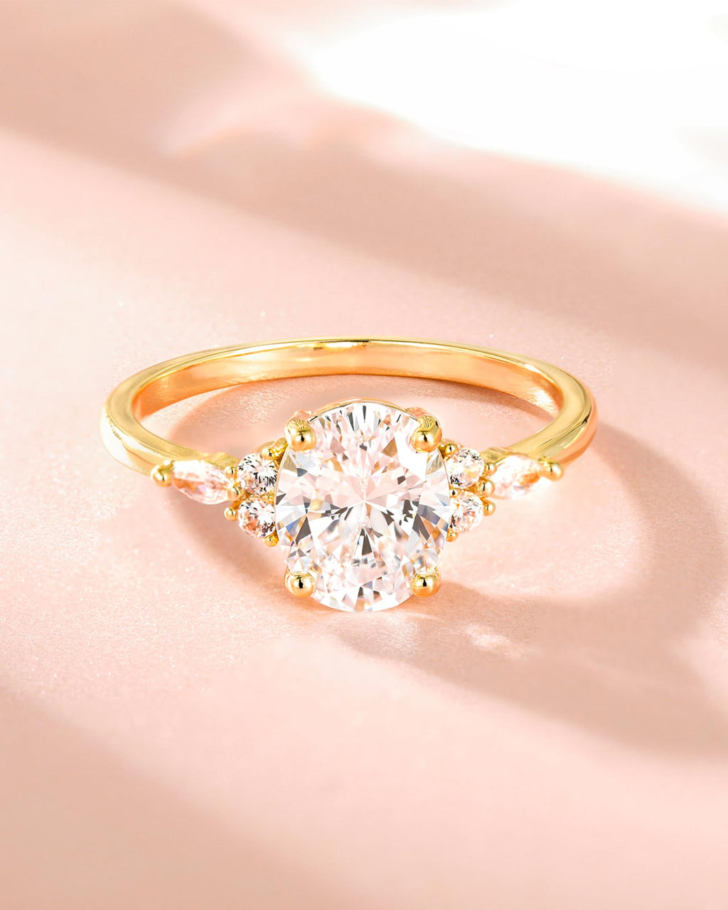 TIGRADE 3CT Engagement Ring Oval Cut Cubic Zirconia Marquise Round CZ Eternity Wedding Band for Women Size 3-12, Gold, Size 5