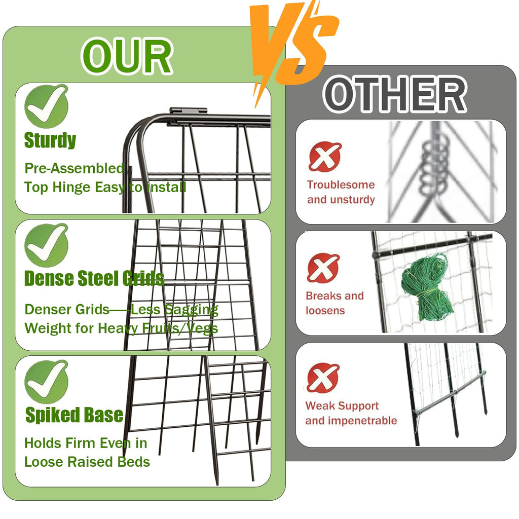 Heavy Duty 50"x17" Adjustable A-Frame Trellis for Climbing Plants – Rust-Proof Metal Garden Trellis with Dense Grid Design, Perfect for Raised Beds, Tomatoes, Cucumbers & Outdoor Vines (Black, 1 Pcs)