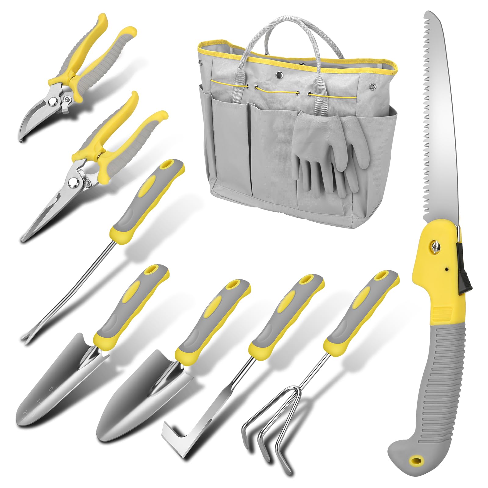 Blumway Garden Tool Sets, 10 Piece Heavy Duty Gardening Tool Set, Stainless Steel Gardening Hand Tools with Garden Tool Bag, Garden Tool Kit for Gardening Supplies,Ideal Garden Gifts for Women Men
