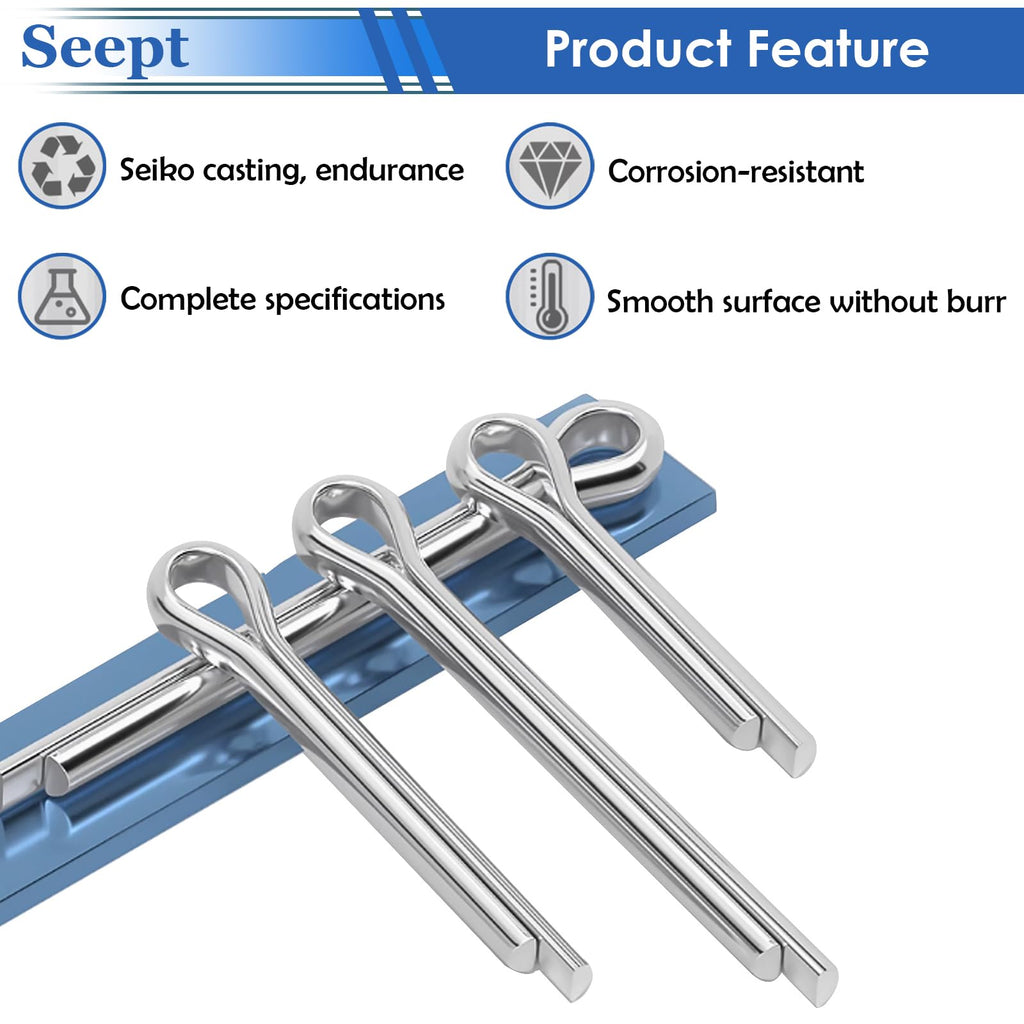 Seept 120Pcs Cotter Pins 304 Stainless Steel Cotter Pins Assortment Kit Tractor Pin Used for Hitch Pin Lock System, Trucks, Engine Repair in Towing Hitch Clips & Pins