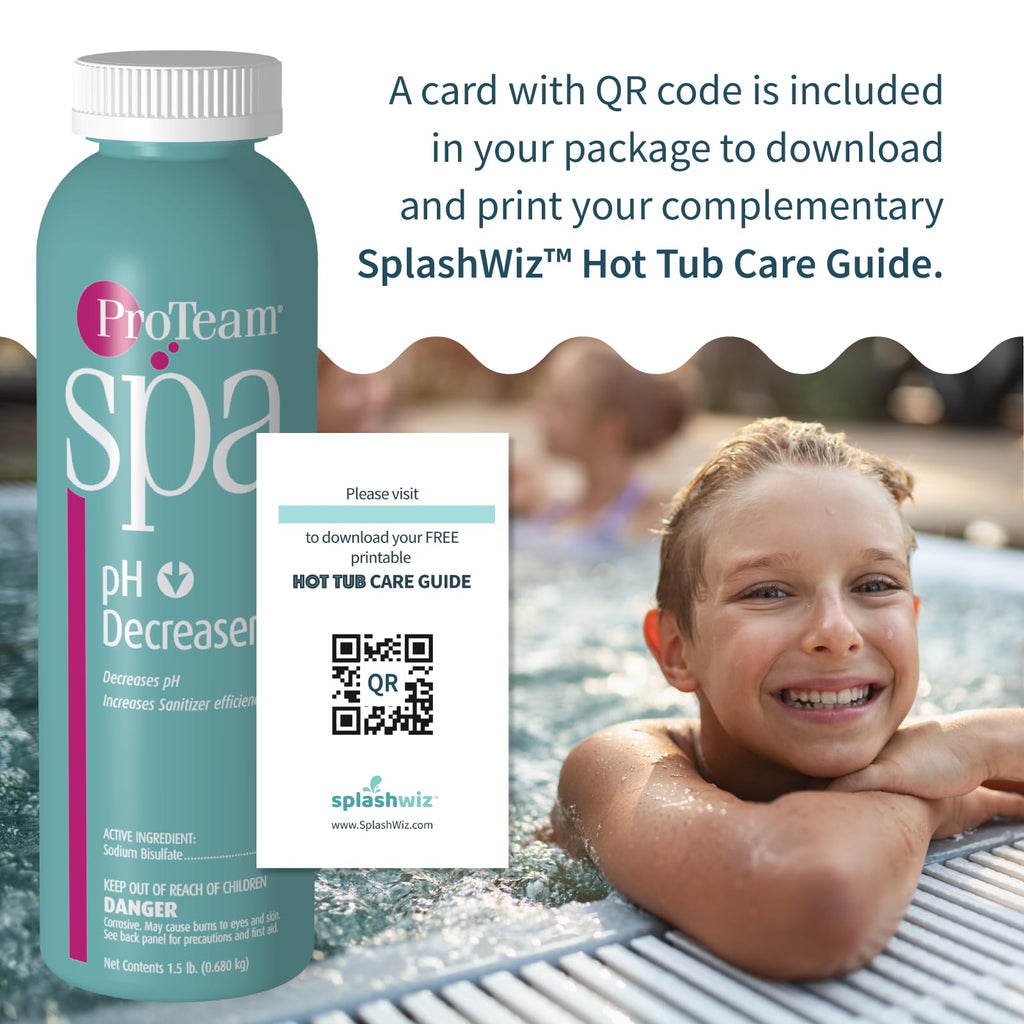 ProTeam Spa pH Decreaser for Hot Tub - pH Down Hot Tub pH Decreaser Bundle with SplashWiz Spa & Hot Tub Chemicals Care Guide e-Book Made in USA (1.5 lb)