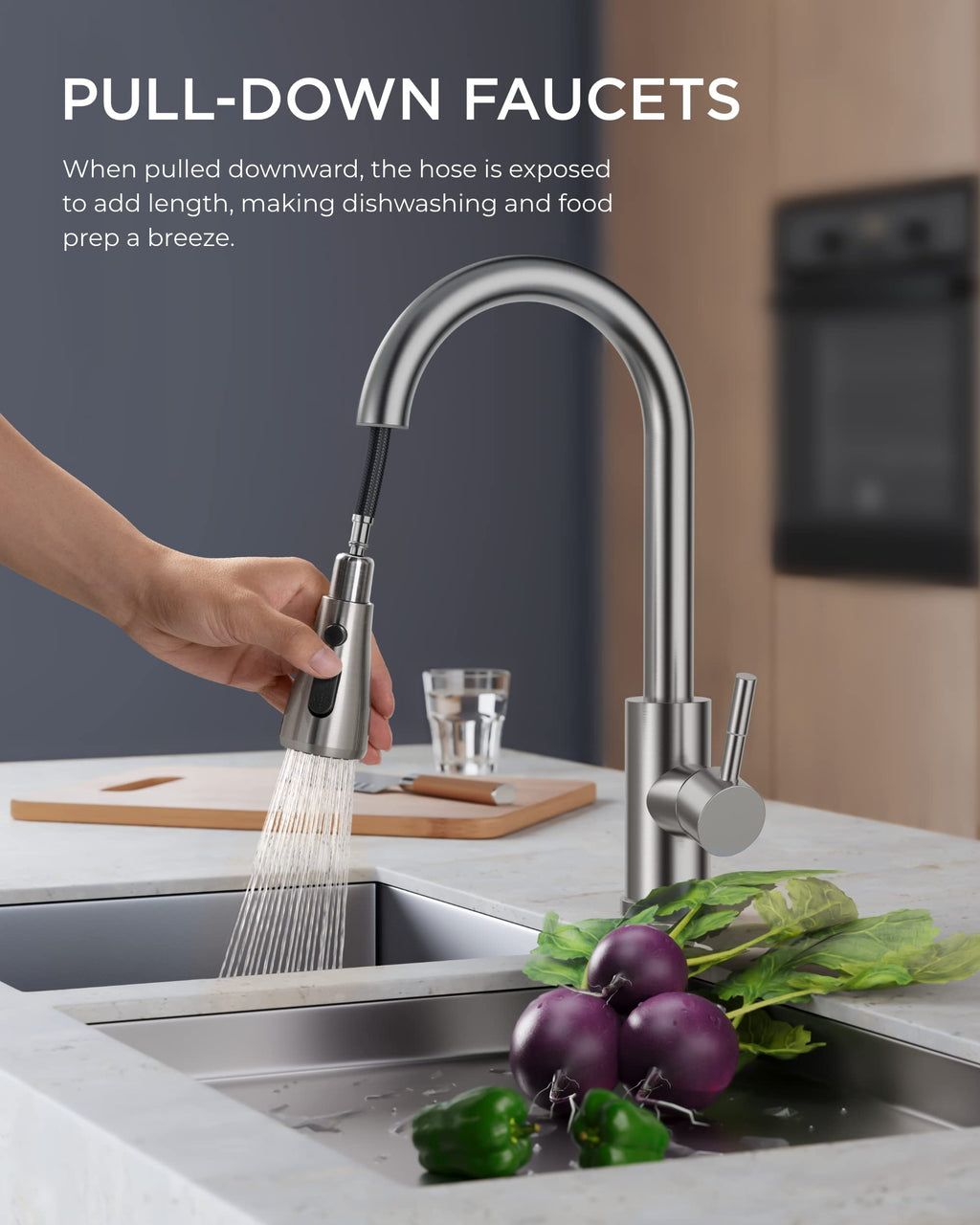FORIOUS Kitchen Faucets Pull Down Sprayer, Stainless Steel, Brushed Nickel