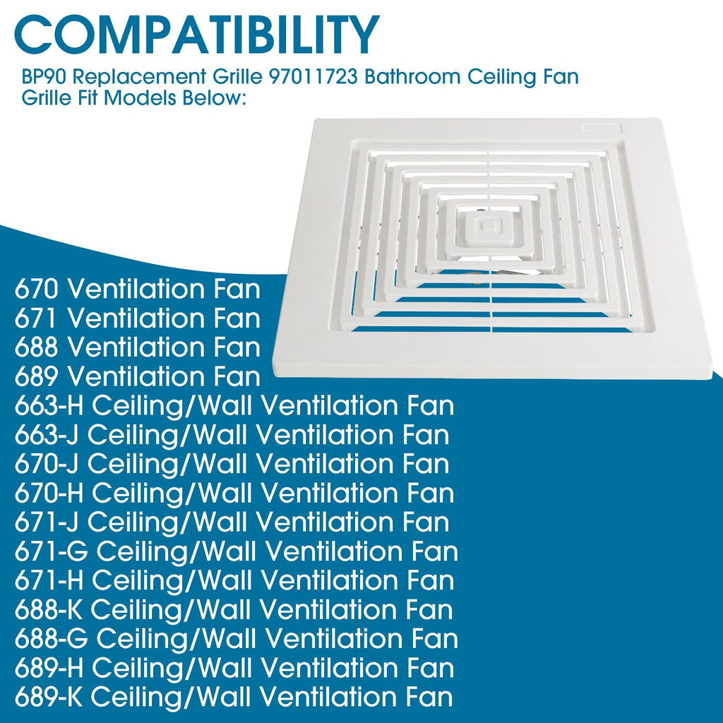 696N-R02 B Unit&Replacement Grille 97011723 for Broan-NuTone BP90,663,670,671,688,689,Bathroom Vent Cover BP90 Replacement Grille for Broan 688,97011723 Bathroom Ceiling Fan with S97012026 Fan