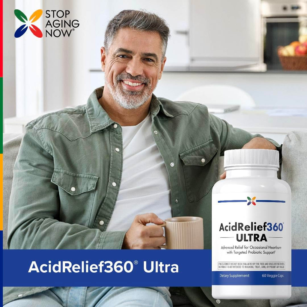 Stop Aging Now - Acid Relief Supplement - 60 Vegetable Capsules - with Probiotic Support