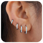 4Pair 316L Surgical Steel Opal Small Hoop Earrings for Women Hypoallergenic Medical Grade Lightweight Huggie Earring stacks For Cartilage Helix Daith Tragus Lobe Piercing Jewelry