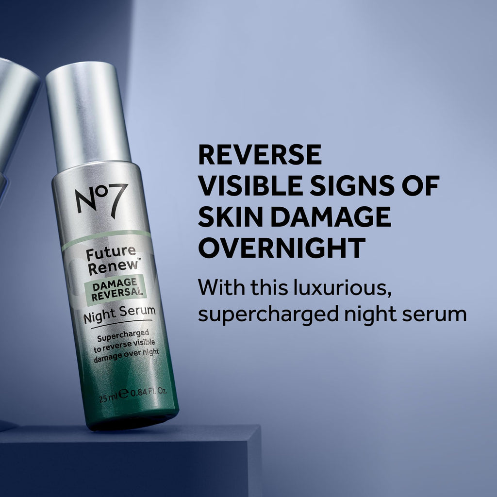 No7 Future Renew Damage Reversal Night Serum - Anti-Aging Peptides Serum for Face - Formulated with Hyaluronic Acid & Niacinamide to Help Reverse Visible Signs of Skin Damage Overnight (0.84 Fl Oz)