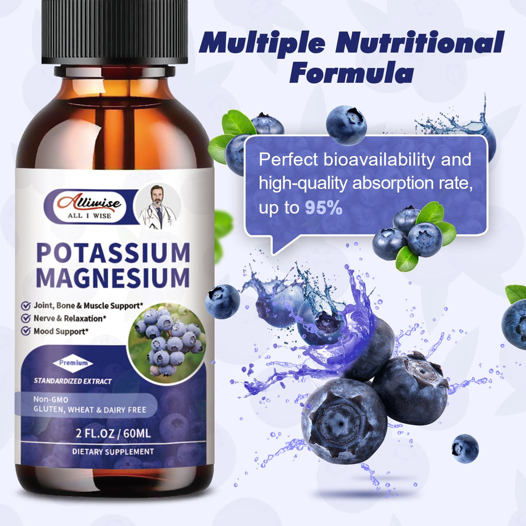 Alliwise 2 Pack Potassium Magnesium Supplement Liquid - High Absorption Calm Magnesium Complex & Potassium Plus Calcium, Vitamin D3, Zinc for Leg Cramps & Bone & Energy & Immune Support - 4 Fl oz