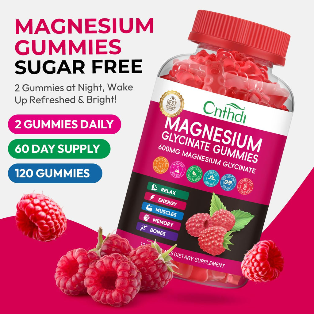 Magnesium Glycinate Gummies 600mg, High Absorption Magnesium Gummies, Black Currant Oil, Calcium, Vitamin B6, Sugar Free Chews for Adults & Kids Relaxation, Stress Relief, Night Rest
