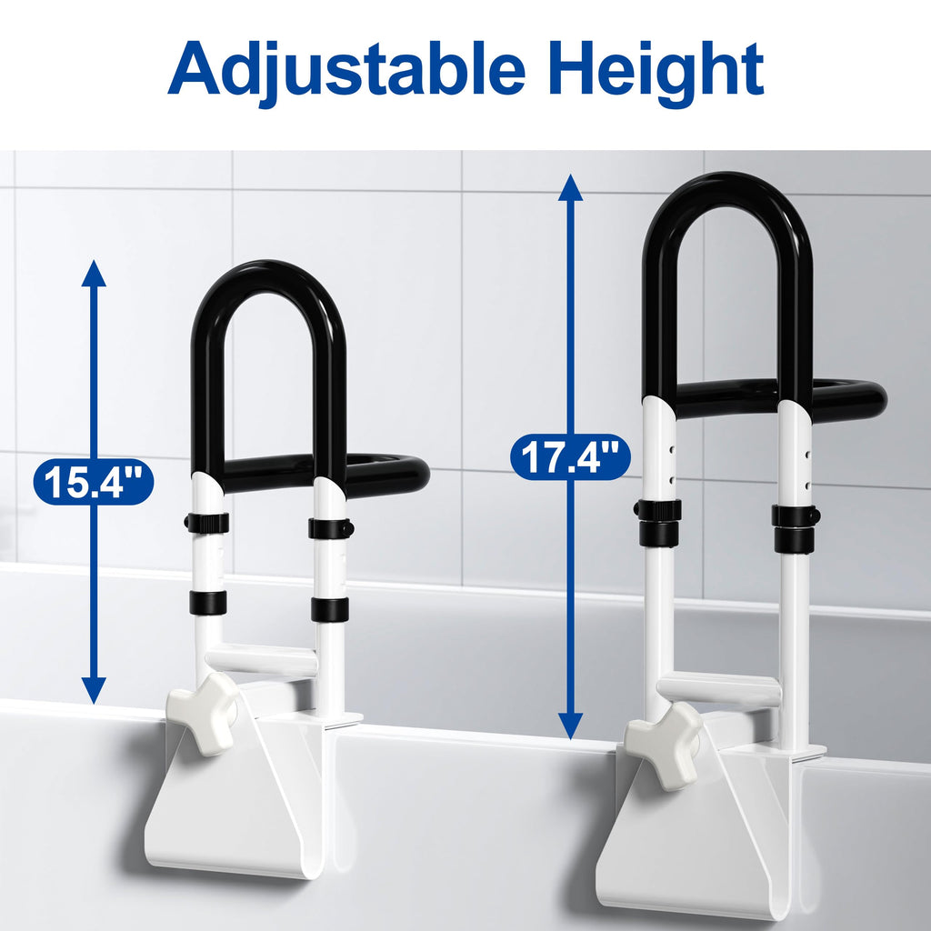 Adjustable Bathtub Safety Rail with Double Grip, 14–18 Inch Height Shower Grab Bar for Seniors, Elderly & Disabled, Non-Slip Tub Side Bar Clamp for Bathroom Support
