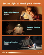 86lux Book Light, Rechargeable Reading Lights for Books in Bed, Ultralight Clip-on LED Bookmark Lamp with 3 Amber Colors & Stepless Dimming for Night Reading for Book Lovers, Kids, Ashen