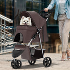 Magshion 3-Wheel Pet Stroller, Foldable Travel Jogger for Small & Medium Dogs & Cats (Up to 33lbs), Lightweight Carrier with Breathable Mesh Cover, Cup Holder & Storage Basket, Coffee