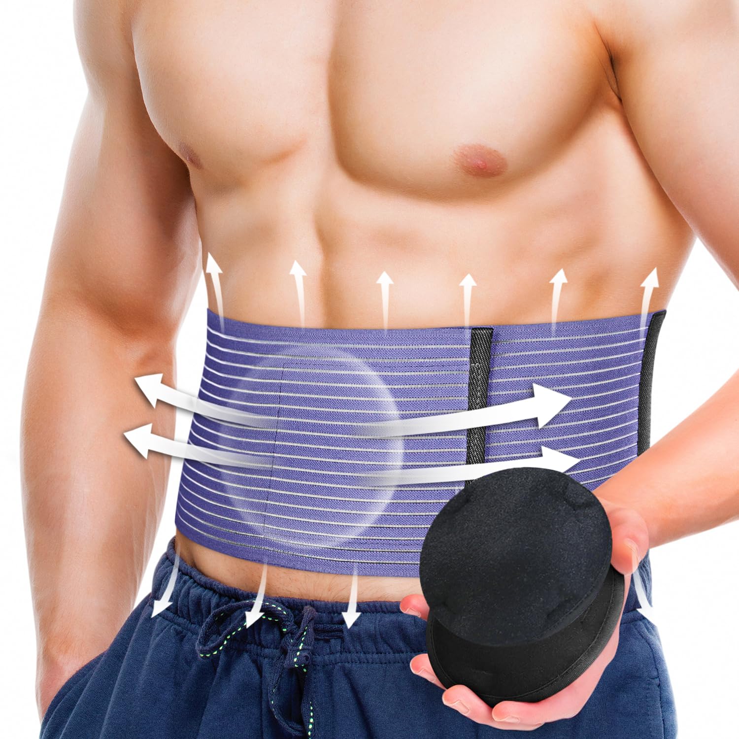 BLITZU Umbilical Hernia Belt for Men & Women, Abdominal Binder Adjustable Truss Support with 2 Compression Pads for Naval, Ventral, Incisional, Epigastric, Belly Button Hernias, Pre Post Surgery S-M