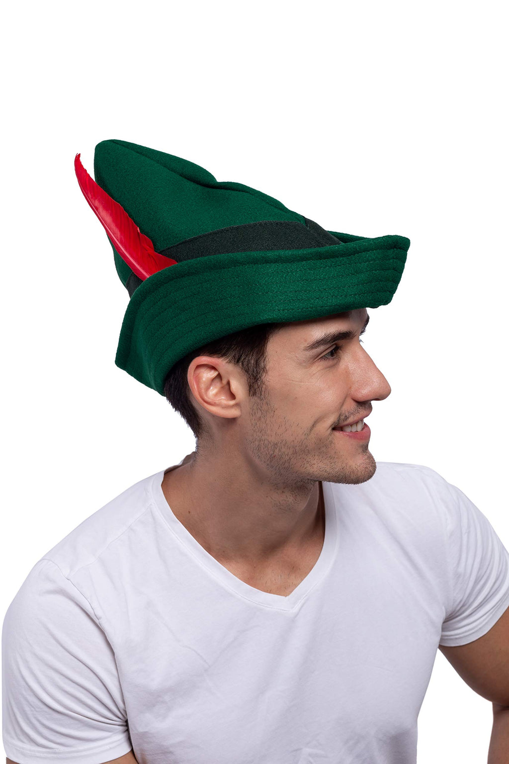 Spooktacular Creations Felt Robin Hood Hats with Feather, Alpine German Hat, Green Tyrolean Costume Accessory for Halloween Dress Up Party Favor, One Size Fits all for Adult