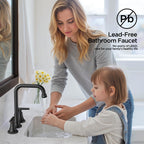 FORIOUS Black Bathroom Faucet for Sink 3 Hole,Widespread Matte Black Bathroom Sink Faucets,2 Handles RV Bathroom Faucets Vanity with Pop Up Drain and Supply Hoses