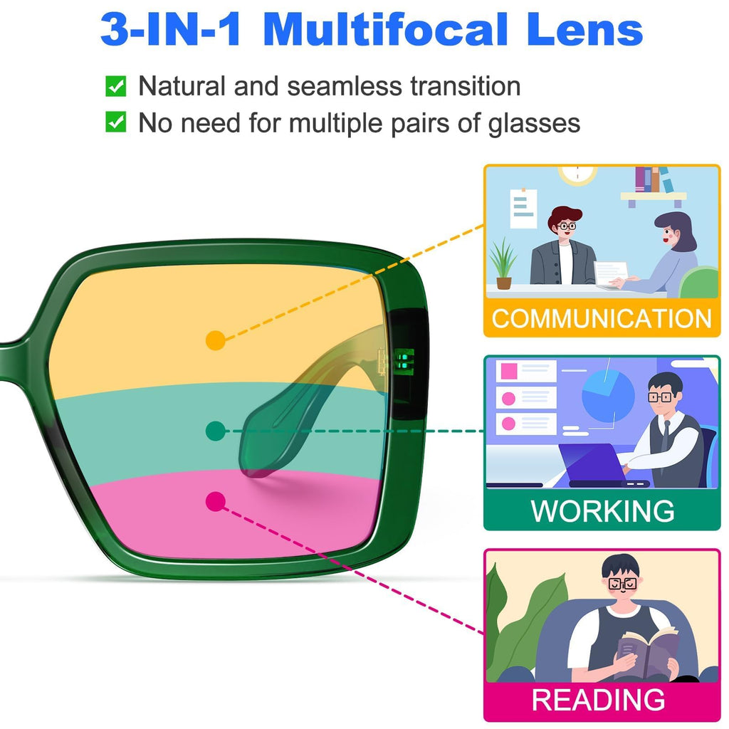 VISOONE Oversized Progressive Multifocal Anti-Fog Reading Glasses with Blue Light Blocking Fashion Readers Women Harvard