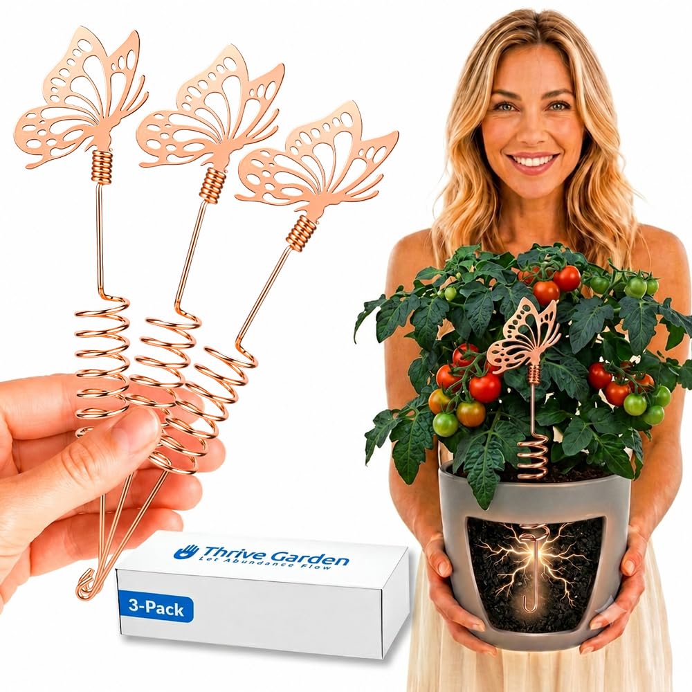 Premium Electroculture Copper Garden Antennas (3-Pack) – Decorative Butterfly Plant Growth Boosters for Tomatoes, Vegetable Gardens, Raised Beds & Houseplants – 99% Pure Copper Stakes