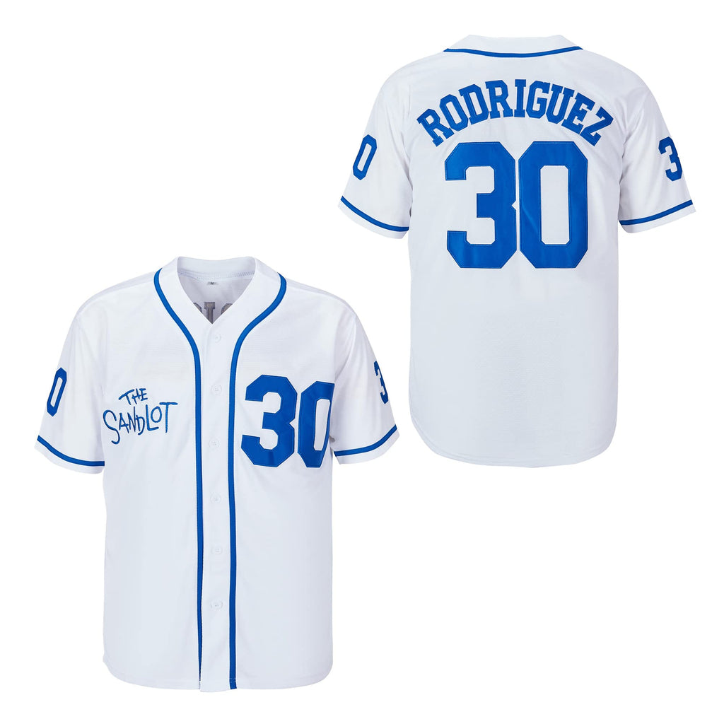 Youth #30 Sandlot Benny The Jet Rodriguez Movie Kids Baseball Jersey Stitched Christmas Summer White Size S