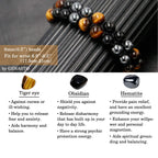 GENASTO Healing Crystals Tigers Eye Black Obsidian Hematite 8mm Stone Beads Good Luck Triple Protection Bracelet for Men Women