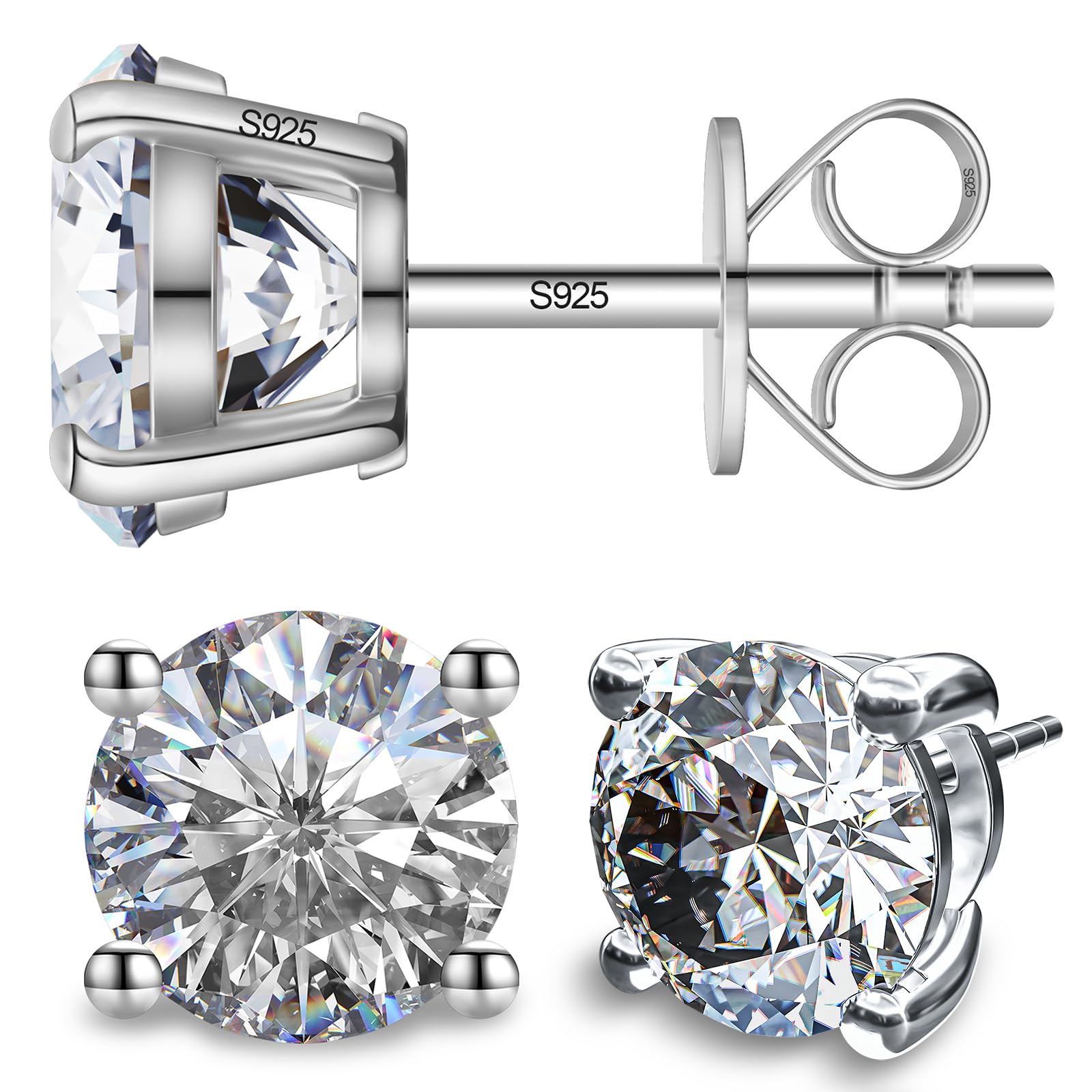 Moissanite Stud Earrings for Women and Men，925 Sterling Silver Earrings