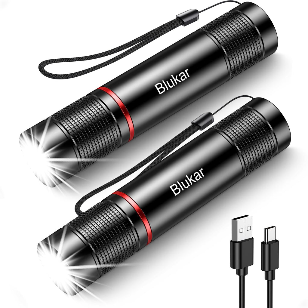 Blukar Rechargeable Flashlight 2 Pack, High Lumens Flashlight, Super Bright Small LED Flash Light- Zoomable, Adjustable Brightness, Long Lasting for Camping, Outdoors and Home Emergency