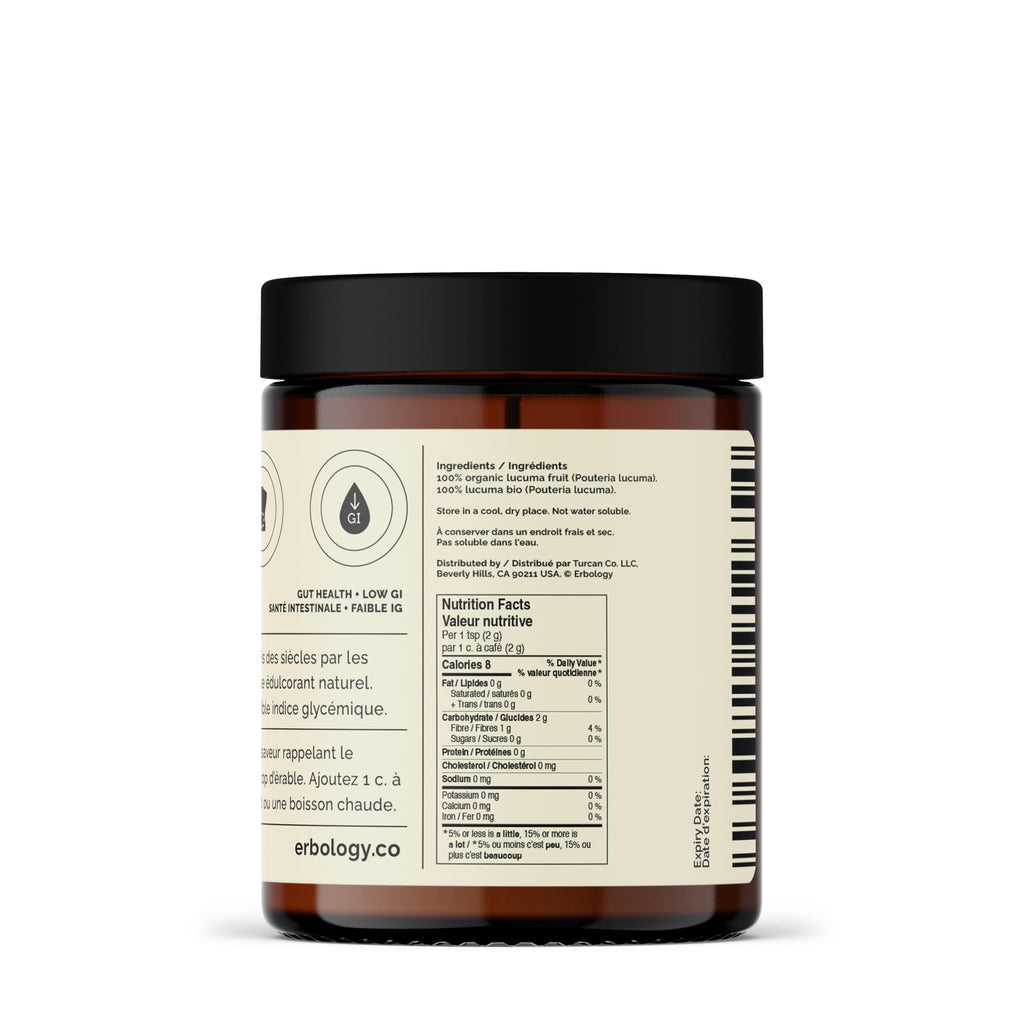 Erbology Organic Lucuma Powder 3.2 oz - 45 Servings - Gut Health Support - Low Glycemic Index - Sustainably Sourced Straight from Farm in Peru - Small Batch - Vegan - GMO-Free