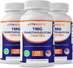 Vitamatic TMG Supplements 1000mg - Trimethylglycine - Betaine Anhydrous - 120 Tablets - 120 Servings - Non-GMO & Gluten Free (3 Bottles)