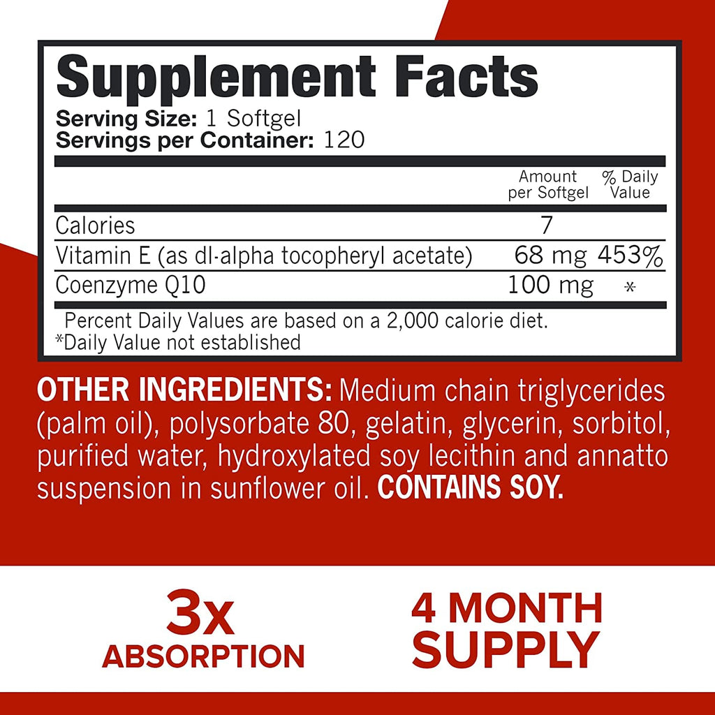 Qunol Ultra CoQ10 100mg, 3x Better Absorption, Patented Water and Fat Soluble Natural Supplement Form of Coenzyme Q10, Antioxidant for Heart Health, 120 Count Softgels