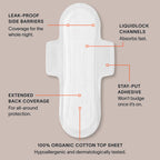 Cora 100% Organic Cotton Topsheet Pads (36 Overnight Pads)