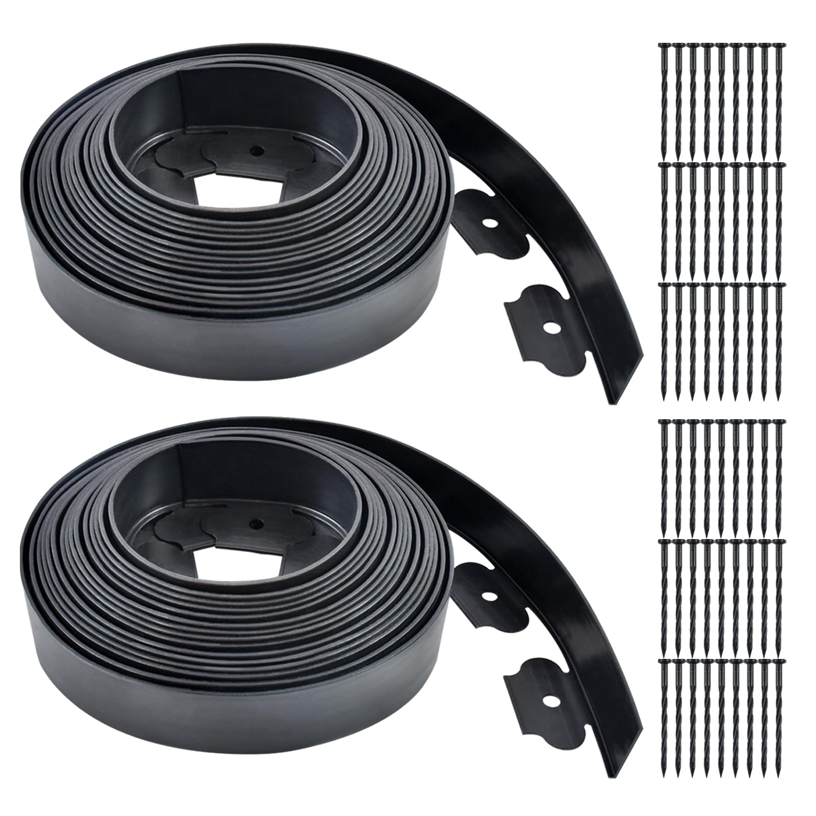 Garden Edging 60ft x 2 Inch Black Landscape Edging, 54 Spikes for Lawn 2 Inch Tall