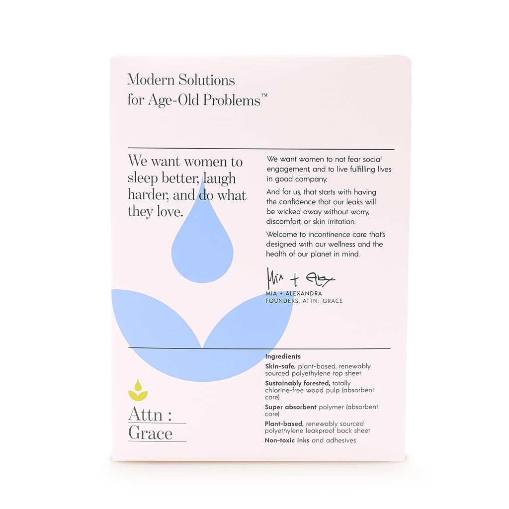 Attn: Grace Panty Liners for Women - 92 Liners – for Light Urinary Incontinence, Bladder Leakage or Postpartum - 100% Breathable & Plant-Based Materials Active Odor Control, Free from Harsh Chemicals