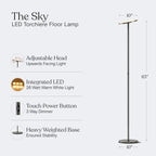Brightech Sky LED Floor lamp, Torchiere Super Bright Floor Lamp for Living Room Decor & Office - Dimmable, Tall Standing Lamp with Warm Light for Bedroom & Reading - Brushed Nickel