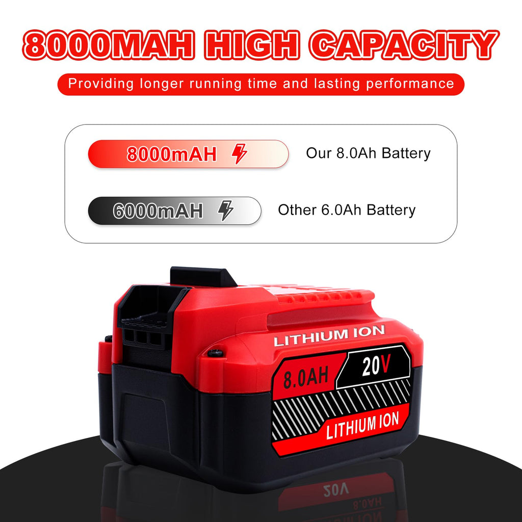 Cheerlark Upgrade 2-Pack 20V 8.0Ah Replacement for Craftsman 20V Battery V20 Lithium ion Batteries Compatible with CMCB205 CMCB204 CMCB206 CMCB202 CMCB201 20V Cordless Power Tools