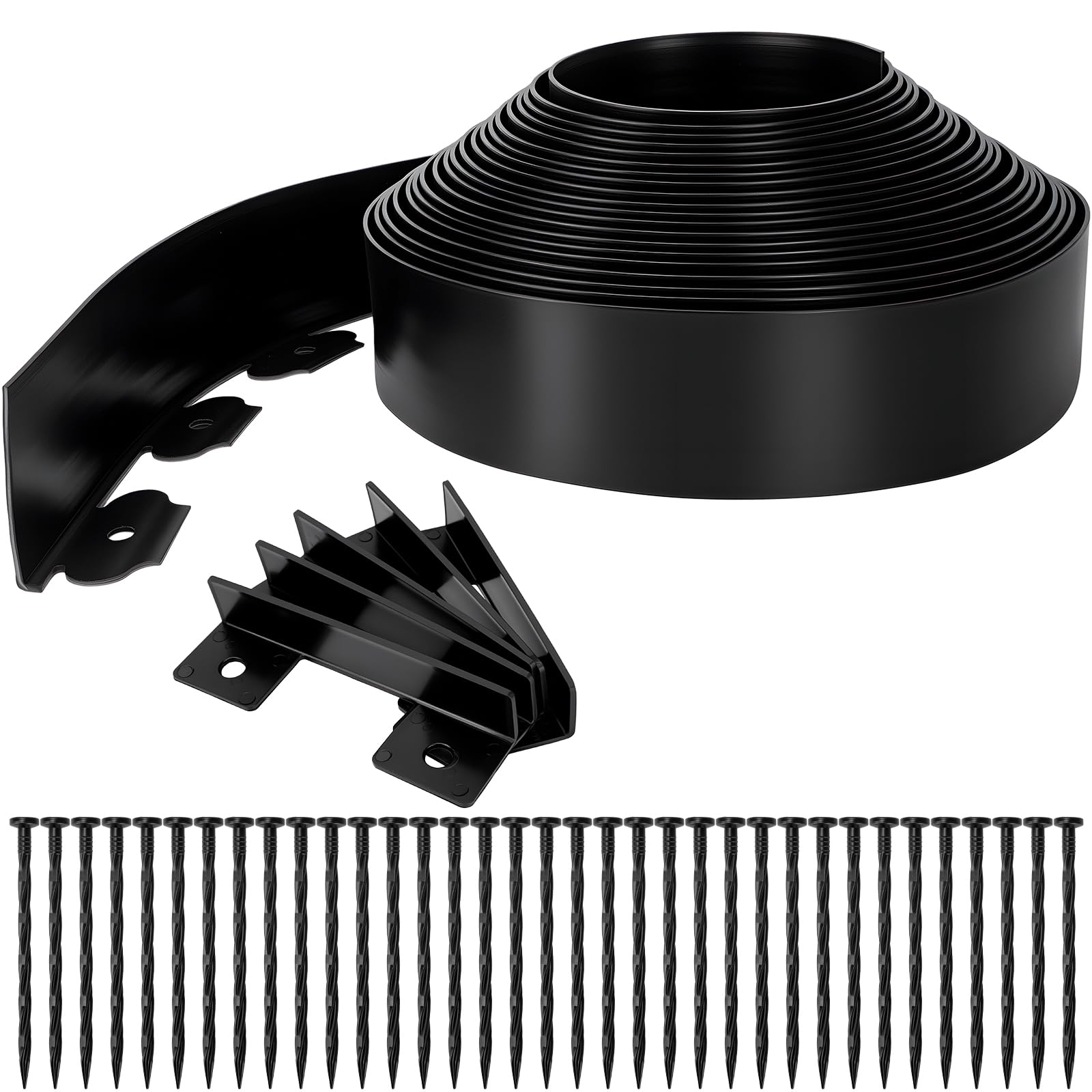 3 Inch Landscape Edging, 3" x 100' Garden Edging, 3 Inch No Dig Edging for Landscaping with 120 Pcs Anchoring Spikes and 5 Pcs Connectors Flexible Landscape Border Edging for Landscaping(Black)