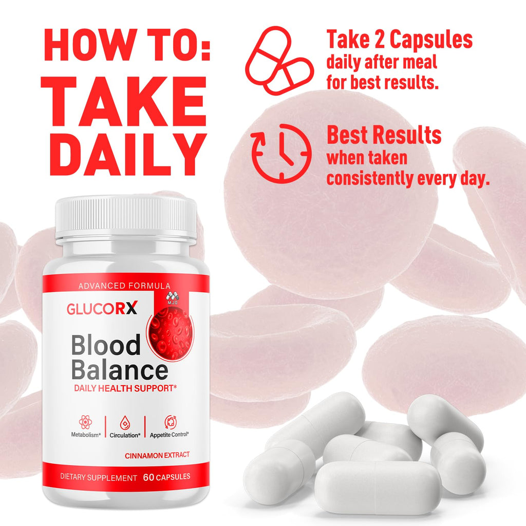GlucoRX Blood Balance Capsules, Official GlucoRX Blood Support Pills with All Natural Ingredients, Advanced Health and Wellness Support Formula with Maximum Strength Multivitamins (60 Capsules)