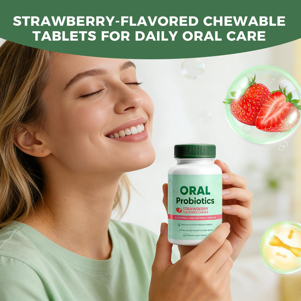 MORANDEE Oral Probiotics Supplement for Fresh Breath, Teeth and Gums Health, Strawberry Flavor, 60 Count (1)