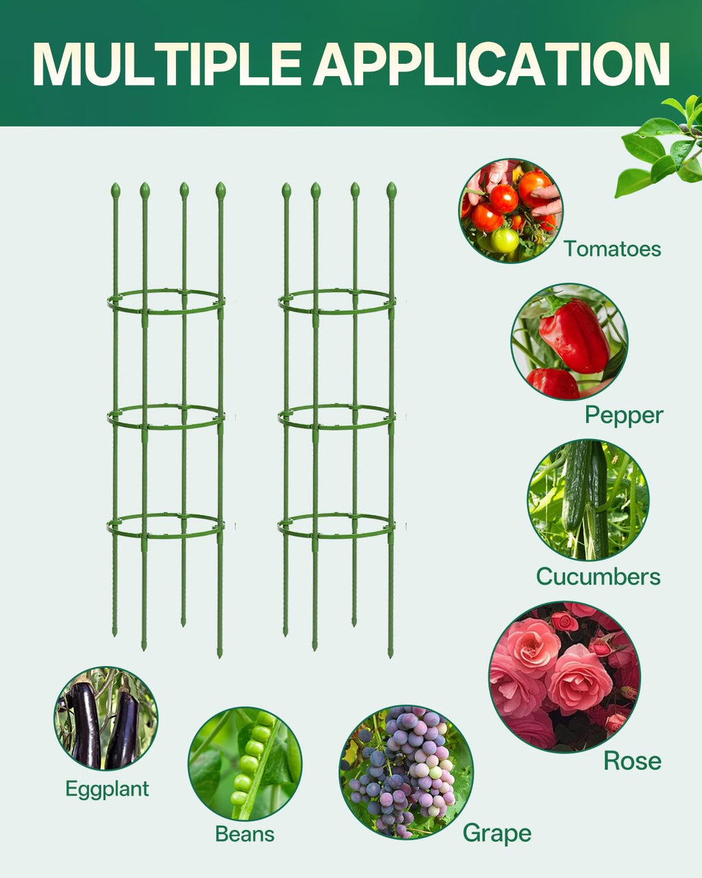 2 Pack Tomato Cage, Up to 59 Inch Adjustable Metal Tomato Cages for Garden
