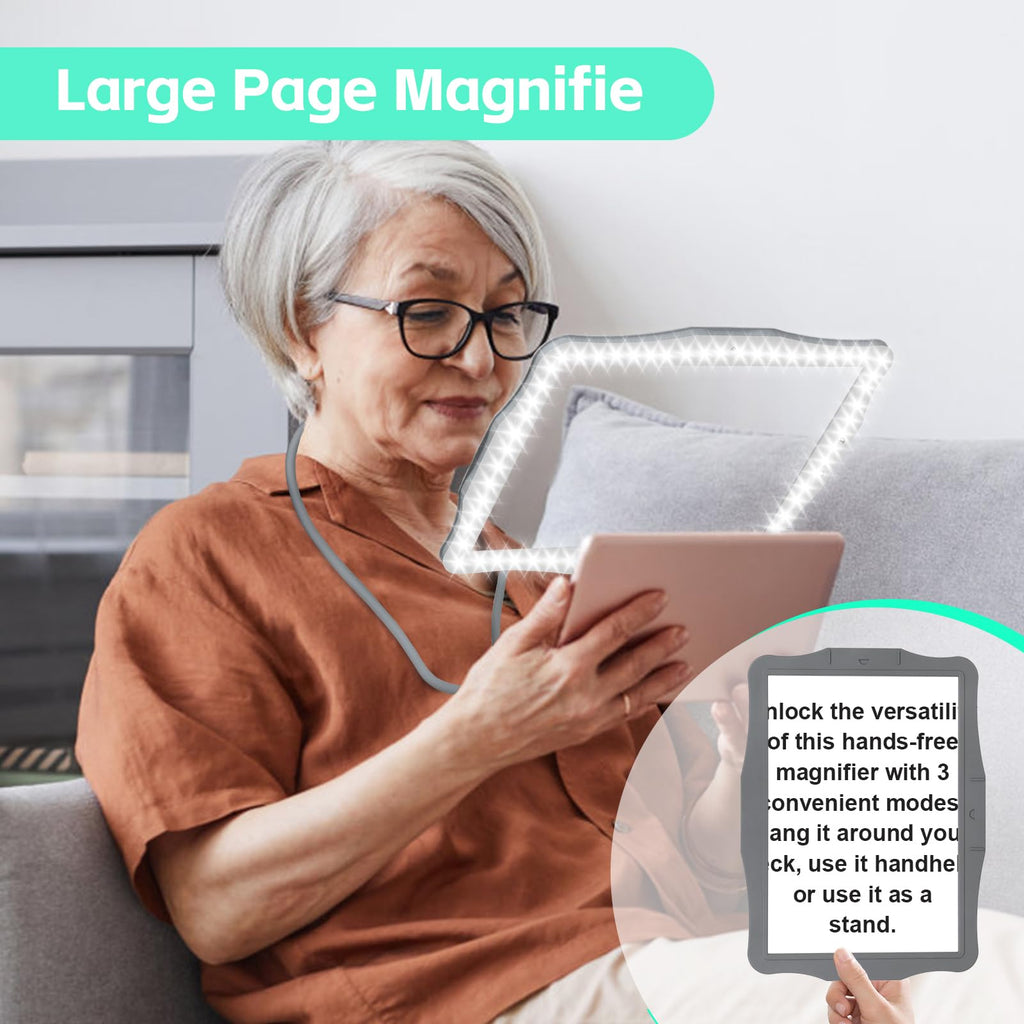 Large Hands Free Magnifying Glass with Light 50 Ultra-Bright LEDs Neck Magnifying Glass with Light Horizontal and Vertical Viewing with Flexible Gooseneck for Reading Sewing Repair Seniors Beading