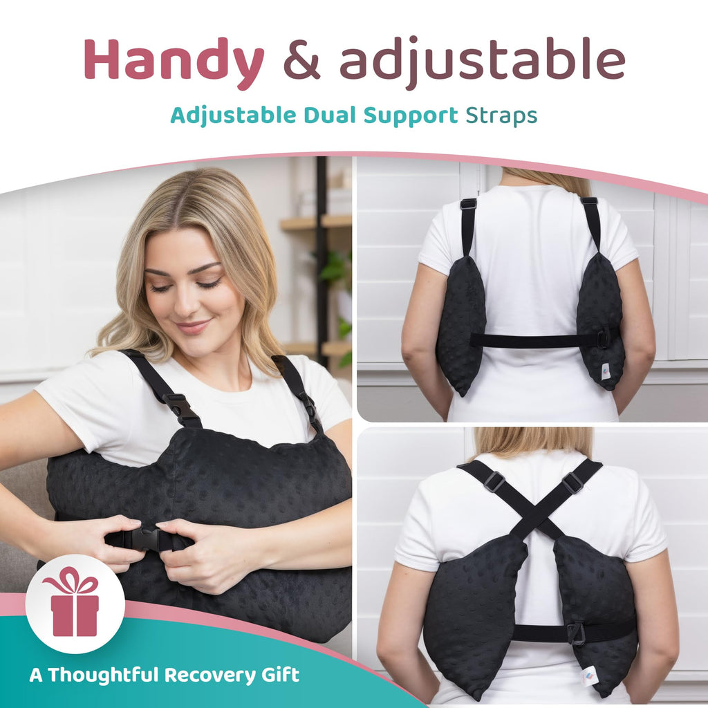 Zomaple Mastectomy Recovery Pillow with Strap, Swirly Gel Pack, Seat Belt Cover & Shower Lanyard – Post-Op Essentials, Breast Augmentation/Reduction & Recovery Supplies – Washable Cover for Comfort