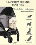 Dog Stroller with Waterproof Rain Cover, Heavy-Duty All-Terrain 4-Wheel Pet Stroller with Adjustable Sunshade Canopy, Foldable Travel Dog Strollers for Small/Medium Dogs Up to 121 lbs